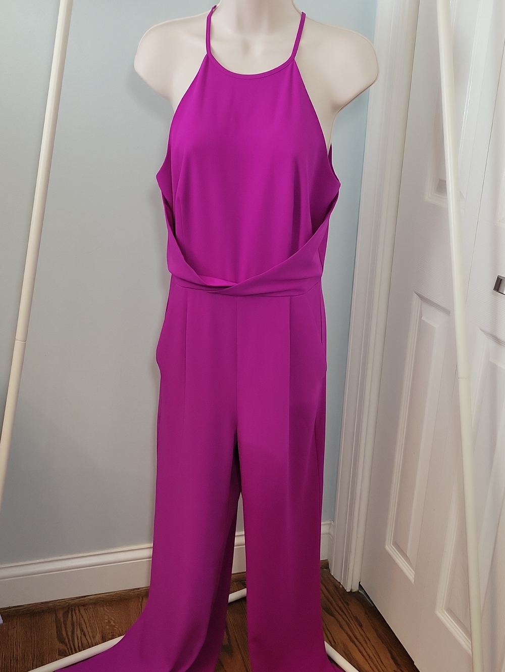 ANTONIO MELANI Crepe Halter Wide Leg Jumpsuit In Fuchsia Size 4